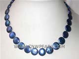 12mm dark blue coin freshwater pearl necklace with a plated gold fish clasp