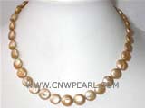 12mm champagne coin freshwater pearl necklace with a plated gold fish clasp