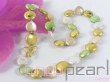 12mm multicolor coin freshwater pearl necklace with a plated gold fish clasp
