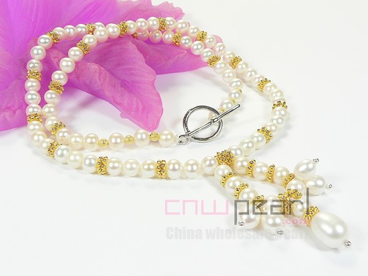 6-7mm white round freshwater pearl single necklace