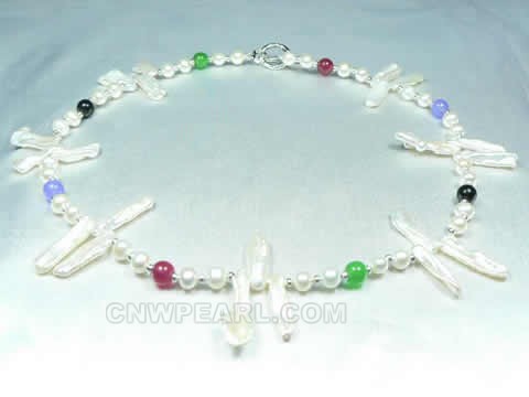 6*20mm biwa pearl and potato freshwater pearl single necklace