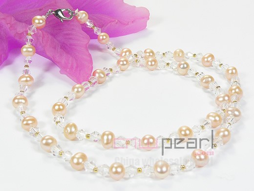 6-7mm pink potato freshwater pearl single necklace