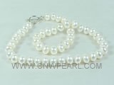 9-10mm white button freshwater pearl single necklace