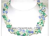 three rows 8mm dark green and blue blister freshwater pearl  necklace with white side drilled pearl