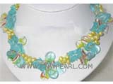 6-7mm golden side drilled  freshwater pearl necklace with light blue crystal