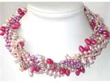 seven rows 3-10mm multicolor top drilled freshwater pearl twisted necklace