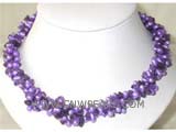 three rows 7-8mm purple top drilled freshwater pearl necklace with amethyst