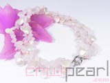 three rows 12mm pink coin freshwater pearl necklace with pink crystal