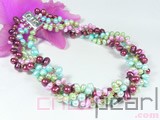 6-7mm multicolor top drilled freshwater pearl necklace with small gold pearl