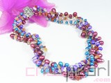 three rows 6-7mm multicolor top drilled freshwater pearl twisted necklace with irregular gemstone