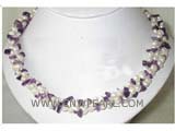 three rows 6-7mm white nugget freshwater pearl necklace with amethyst