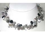 12mm gray coin freshwater pearl necklace with black crystal beads