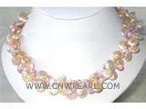 12mm pink coin freshwater pearl necklace with pink crystal