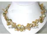 12mm olive green coin freshwater pearl necklace with pink crystal