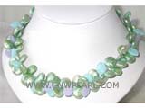 12mm light green coin freshwater pearl necklace with light blue crystal