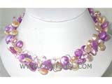 12mm purple and pink coin freshwater pearl necklace with white crystal
