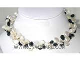 12mm white coin freshwater pearl necklace with black crystal beads