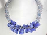 three rows 6-7mm blue nugget freshwater pearl necklace with irregular crystal