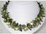 12mm olive green coin freshwater pearl necklace with black crystal