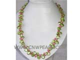 12mm olive green coin freshwater pearl necklace with pink top drilled freshwater pearl