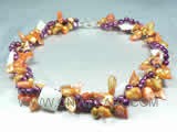 three rows amaranth 7-8mm nugget freshwater pearl twisted necklace