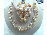 double rows 8-9mm white top drilled potato freshwater pearl necklace and bracelet set