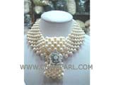 seven rows 8-9mm natural white potato freshwater pearl necklace and bracelet set