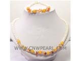 6-7mm white potato freshwater pearl jewelry set of necklace and bracelet