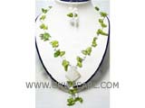 7*14mm green blister freshwater pearl necklace and  dangling earrings set