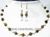 7-8mm white round freshwater pearl necklace and dangling earrings set