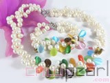 double rows 7-8mm white top drilled potato freshwater pearl necklace and bracelet set