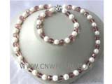 7-8mm white potato freshwater pearl jewelry set of necklace and bracelet