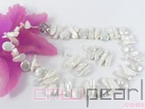 8*14mm white biwa freshwater pearl necklace and  dangling earrings set
