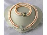 double rows 8-9mm pink potato freshwater pearl necklace and bracelet set