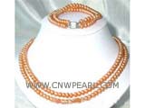 double rows 8-9mm orange potato freshwater pearl necklace and bracelet set