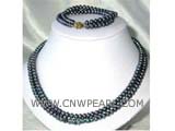 double rows 8-9mm black potato freshwater pearl set of necklace and bracelet