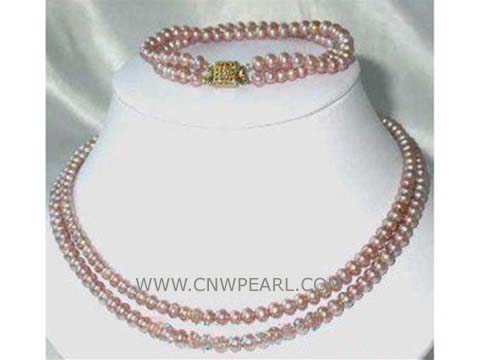 double rows 8-9mm purple potato freshwater pearl set of necklace and bracelet