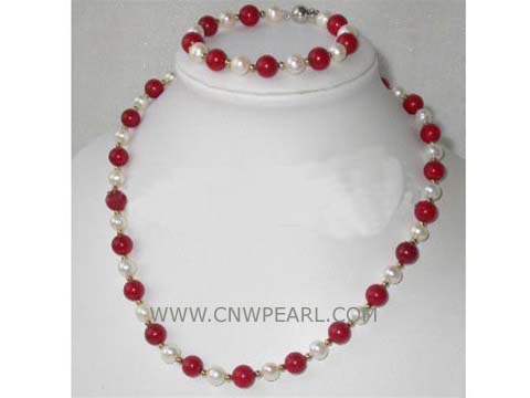 7-8mm white potato freshwater pearl jewelry set of necklace and bracelet