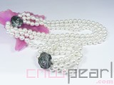 three rows 10mm white round shell pearl necklace, bracelet set