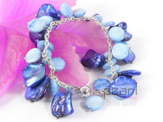 8mm blue round and 15-15mm dark blue irregular shell bracelet
