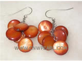 8mm dark red round natural shell earrings