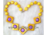 8mm yellow & purple  & 15-15mm inclined square shell necklace