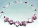 wine red irregular shell necklace with nugget pearls