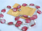 8-9mm elliptical freshwater pearl & shell necklace & bracelet