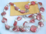 8-9mm elliptical freshwater pearl & shell necklace & bracelet