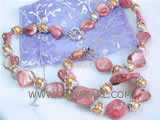 17" 9-10mm golden freshwater pearl &  shell necklace & bracelet