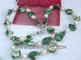8-9mm white elliptical freshwater pearl & green shell set