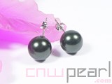 12mm olive green shell pearl earrings with 925 silver hook stud