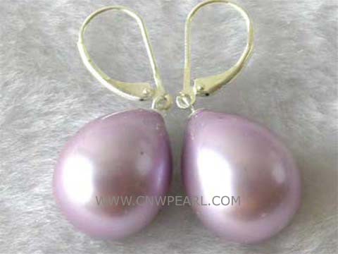 12-16mm purple raindrop shell pearl earrings, silver plated hook