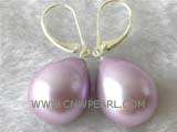 12-16mm purple raindrop shell pearl earrings, silver plated hook